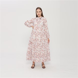 Küçük Çicek Desenli Bayan Şifon Elbise
