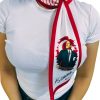 10'lu Atatürk Silüetli ve İmzalı Kırmızı-Beyaz Desenli Kravat / Eşarp / Fular Set