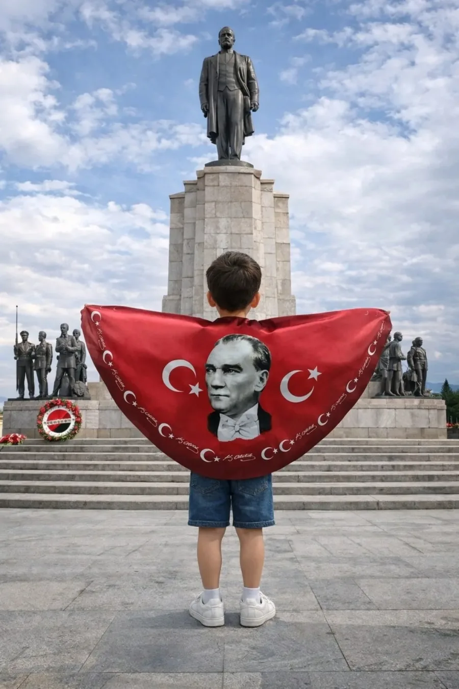 10'lu Set Atatürk Portreleri Bayraklı Pelerin Gösteri Kostümü 145x73cm 10'lu Set Atatürk Portreleri Bayraklı Pelerin Gösteri Kostümü 145x73cm