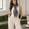 Tarzını Seç Desenli Dantel Oya Kesim Fular / Bandana 70 x 70 cm - Siyah Klasik