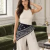 Tarzını Seç Desenli Dantel Oya Kesim Fular / Bandana 70 x 70 cm - Siyah Klasik