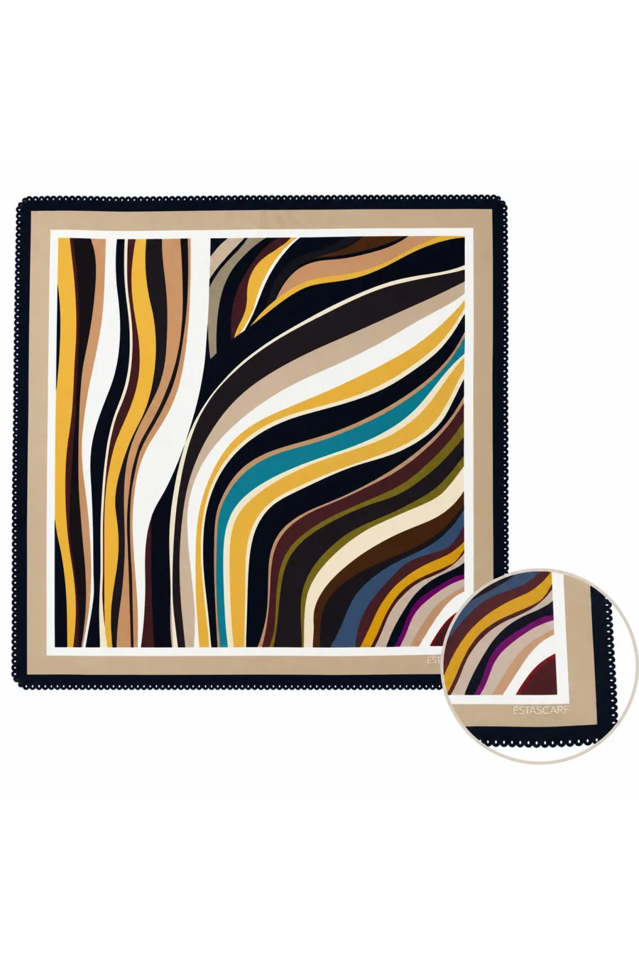 1_org_zoom-338 Tarzını Seç Desenli Dantel Oya Kesim Fular / Bandana 70 x 70 cm - Bej Renk