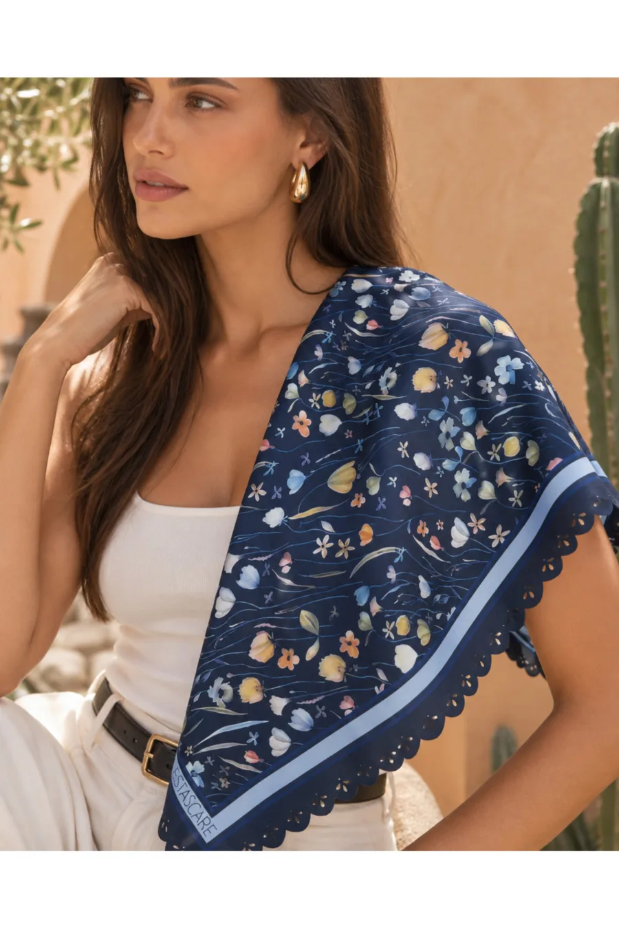 1_org_zoom-346 Tarzını Seç Desenli Dantel Oya Kesim Fular / Bandana 70 x 70 cm