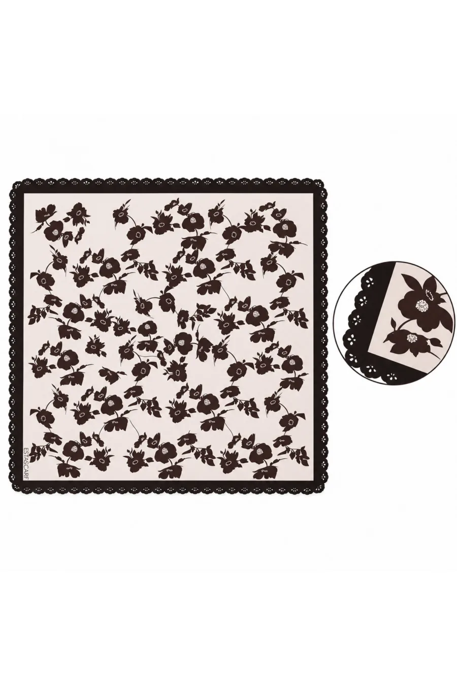 1_org_zoom-357 Tarzını Seç Desenli Dantel Oya Kesim Fular / Bandana 70 x 70 cm - Ekru Gece