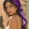 1_org_zoom-360 Tarzını Seç Desenli Dantel Oya Kesim Fular / Bandana 70 x 70 cm - Mor Papatya