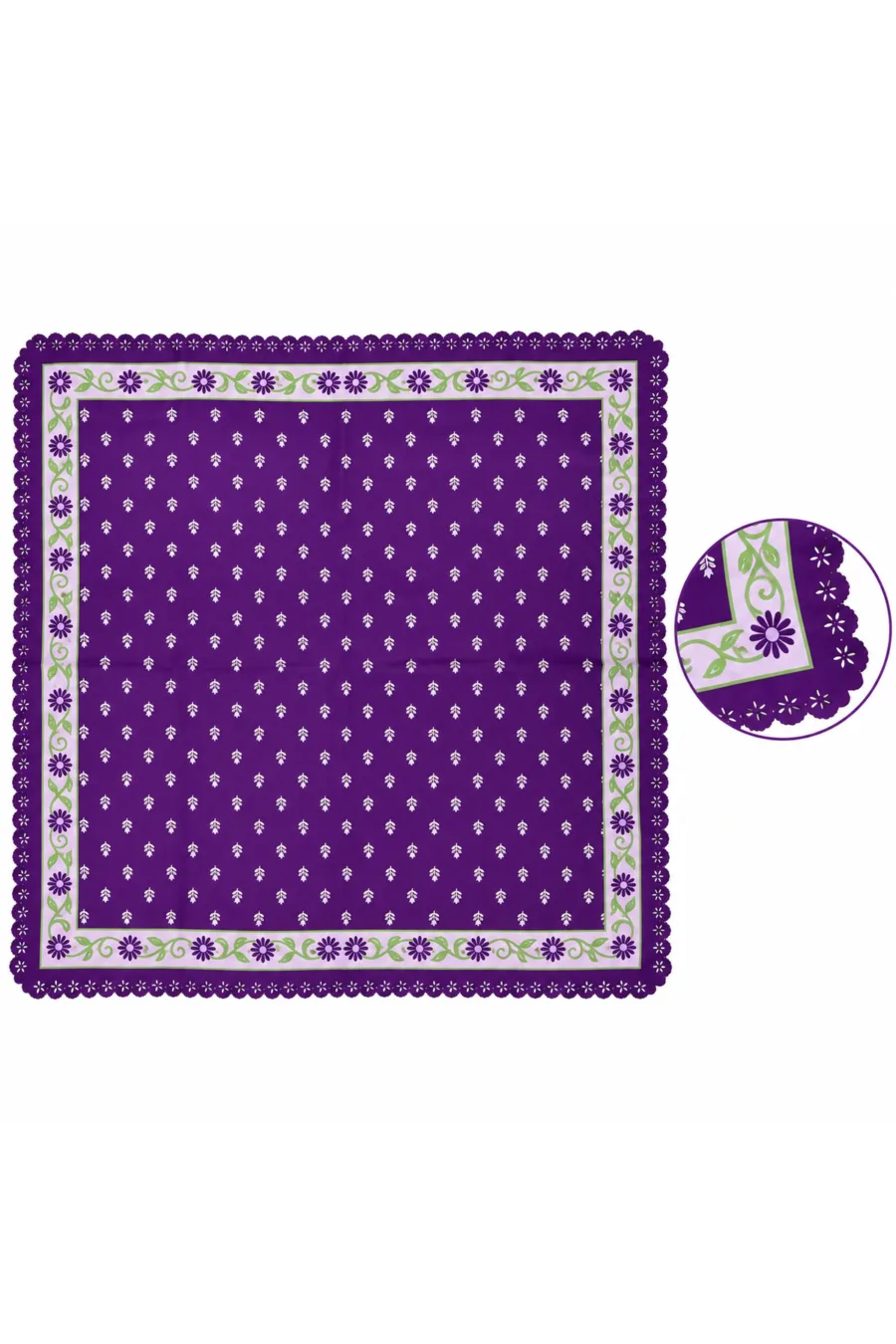 1_org_zoom-361 Tarzını Seç Desenli Dantel Oya Kesim Fular / Bandana 70 x 70 cm - Mor Papatya
