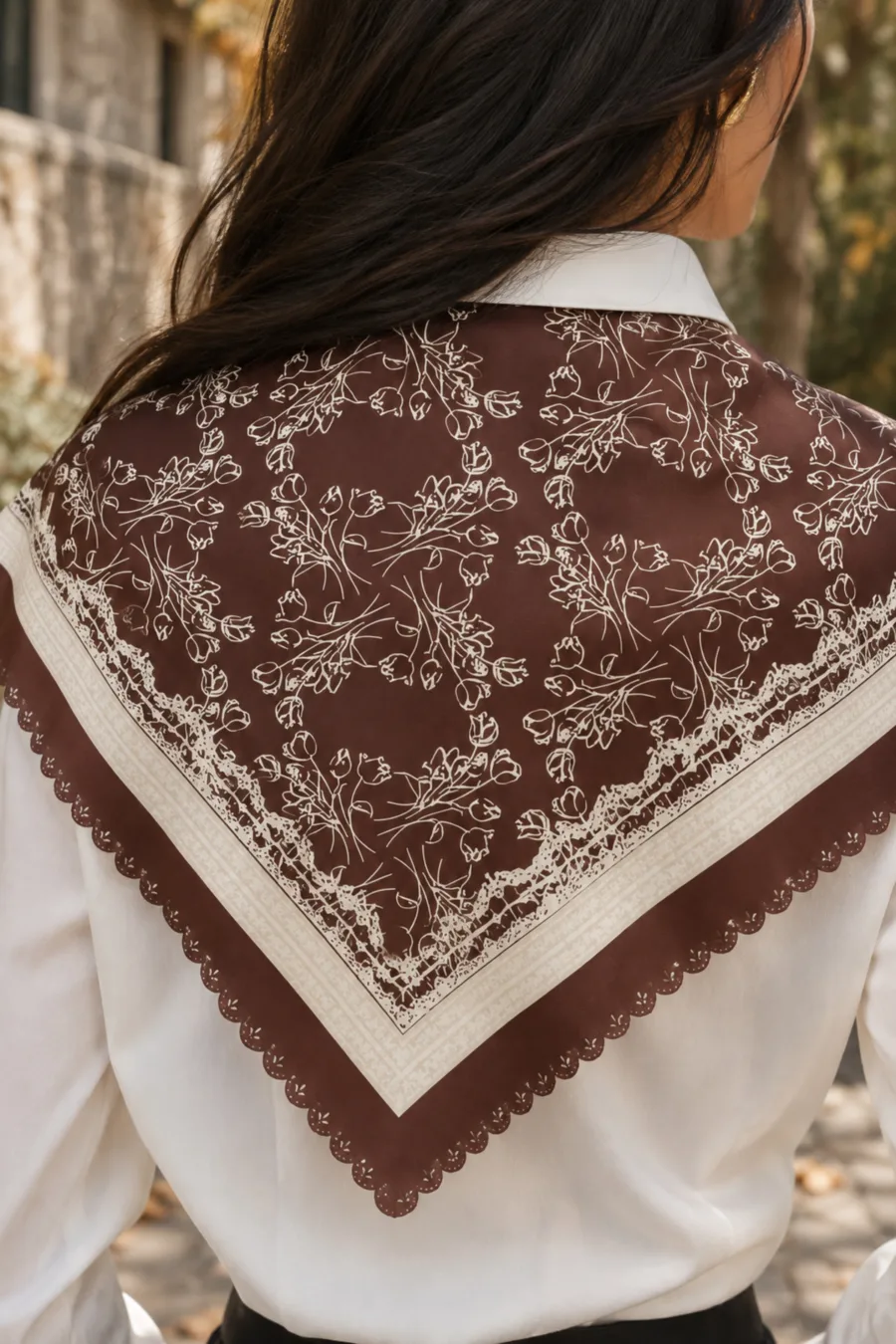 1_org_zoom-362 Tarzını Seç Desenli Dantel Oya Kesim Fular / Bandana 70 x 70 cm - Bordo Sarmaşık