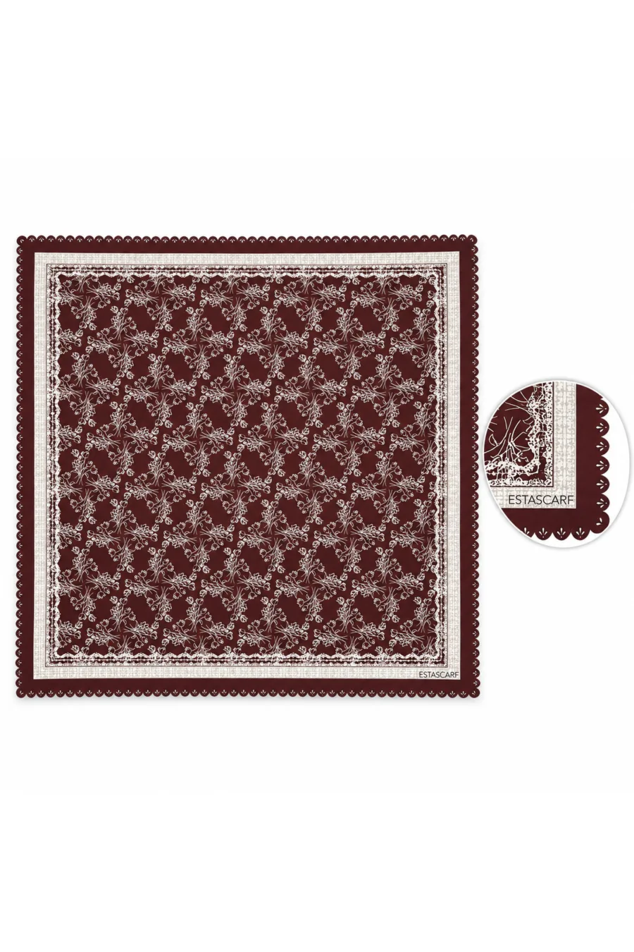 1_org_zoom-365 Tarzını Seç Desenli Dantel Oya Kesim Fular / Bandana 70 x 70 cm - Bordo Sarmaşık