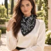1_org_zoom-368 Tarzını Seç Desenli Dantel Oya Kesim Fular / Bandana 70 x 70 cm - Siyah Gece