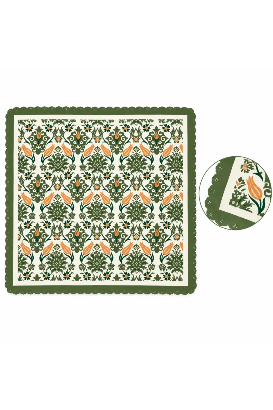 1_org_zoom-373 Tarzını Seç Desenli Dantel Oya Kesim Fular / Bandana 70 x 70 cm - Haki Anadolu
