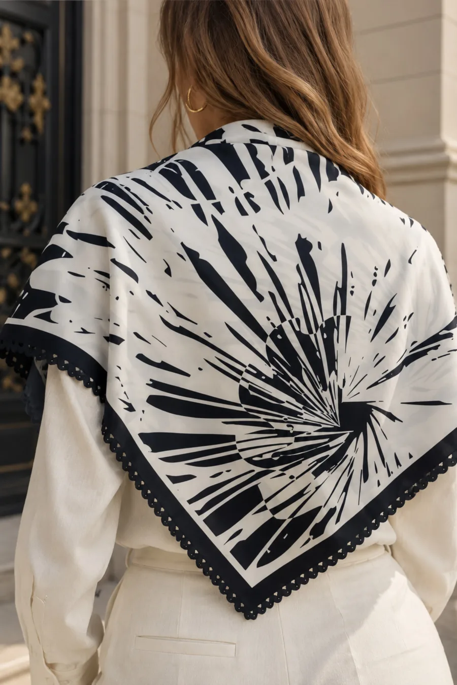 1_org_zoom-378 Tarzını Seç Desenli Dantel Oya Kesim Fular / Bandana 70 x 70 cm - Siyah Beyaz