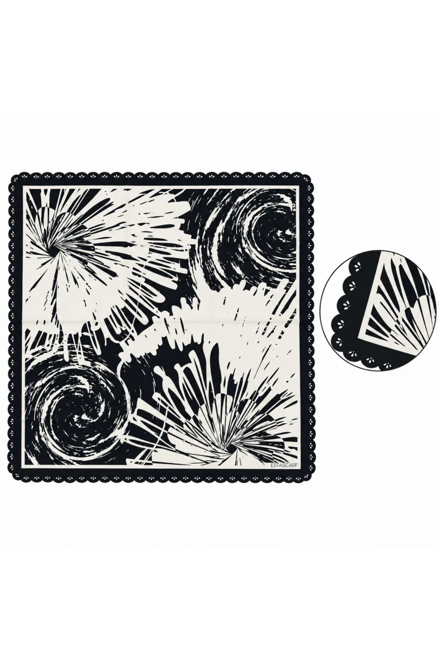 1_org_zoom-381 Tarzını Seç Desenli Dantel Oya Kesim Fular / Bandana 70 x 70 cm - Siyah Beyaz