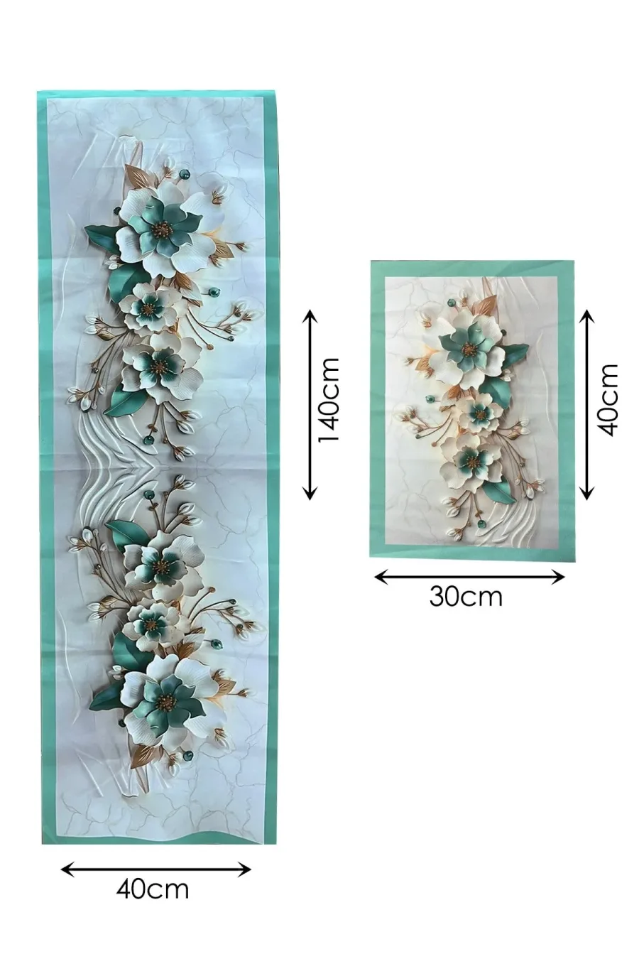 3D Çiçek Desenli Masa Runner & 4'lü Supla Takımı