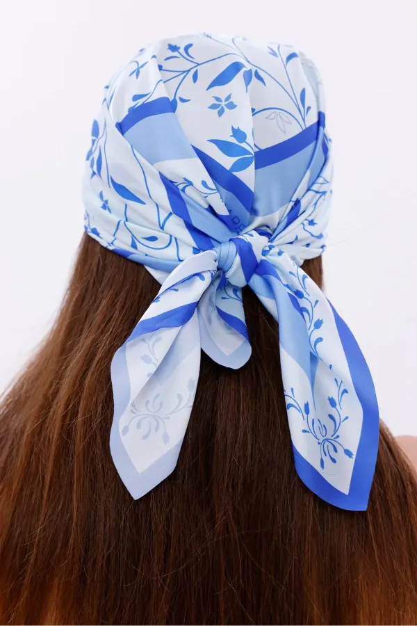 Akdeniz Dalları Model Fular Bandana Şal Estascarf 70x70 Cm