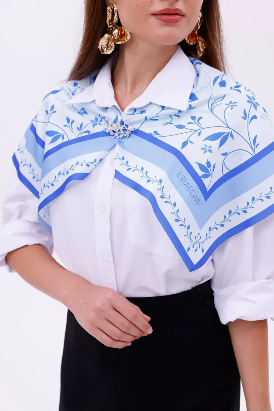 Akdeniz Dalları Model Fular Bandana Şal Estascarf 70x70 Cm