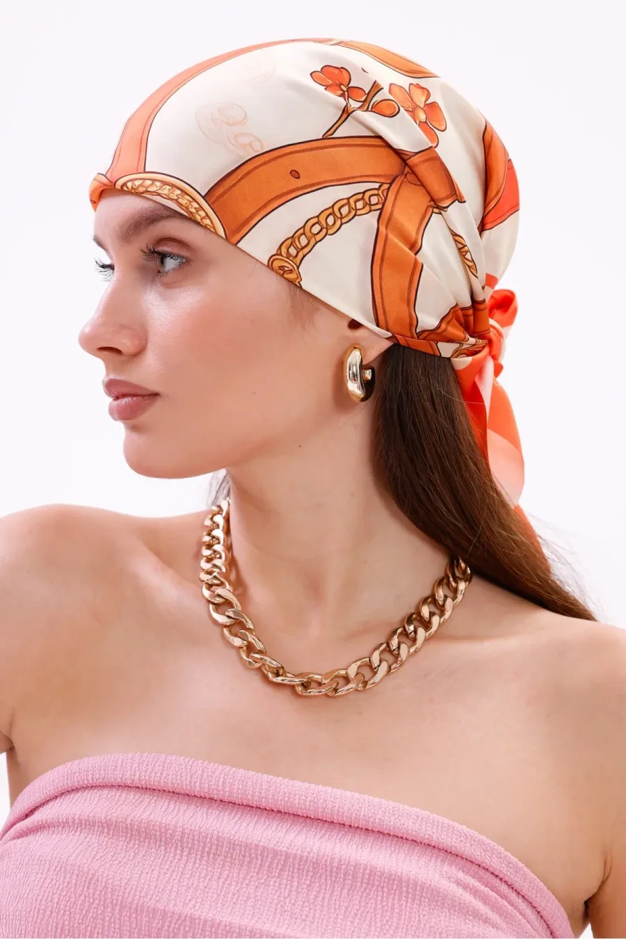 Altın Zincir Model Fular Bandana Şal Estascarf 70x70 Cm