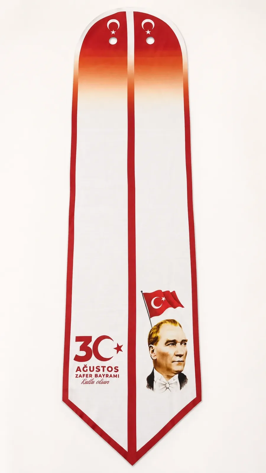 Atatürk 30 Ağustos Türk Bayraklı 85x25cm Kravat / Eşarp / Fular