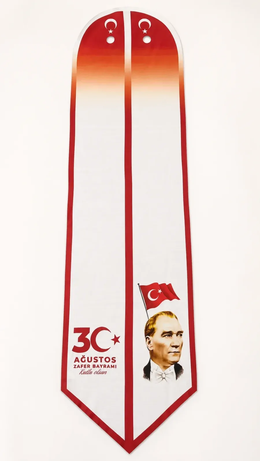 Atatürk 30 Ağustos Türk Bayraklı 85x25cm Kravat Fular 100'lü