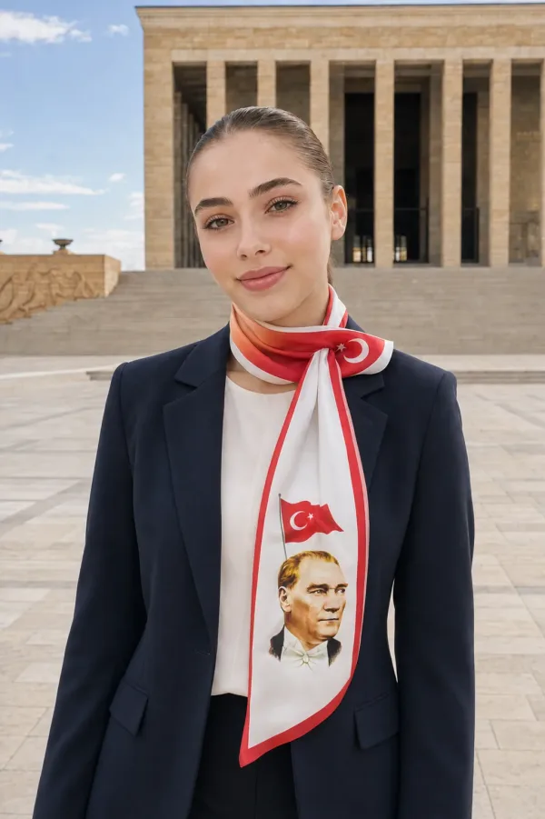 Atatürk 30 Ağustos Türk Bayraklı 85x25cm Kravat / Eşarp / Fular