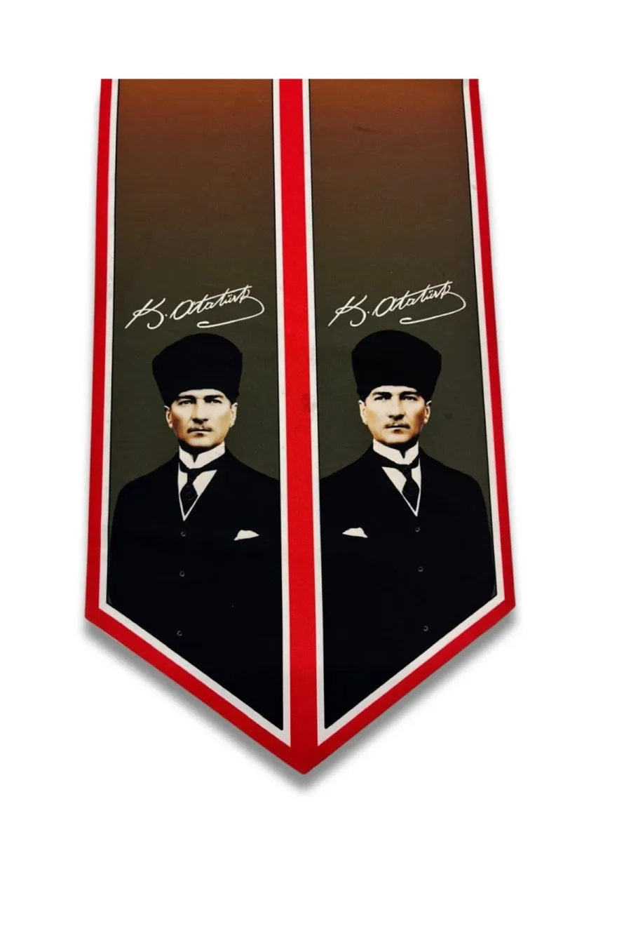 Atatürk Fotoğraflı ve İmzalı Türk Bayraklı Kravat / Eşarp / Fular