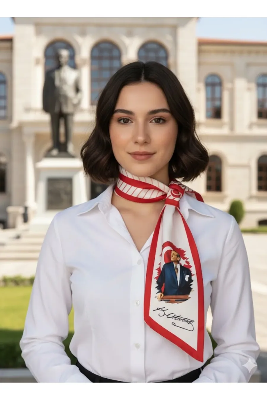 Atatürk Silüet ve İmzalı 3'lü Set Kravat / Eşarp / Fular