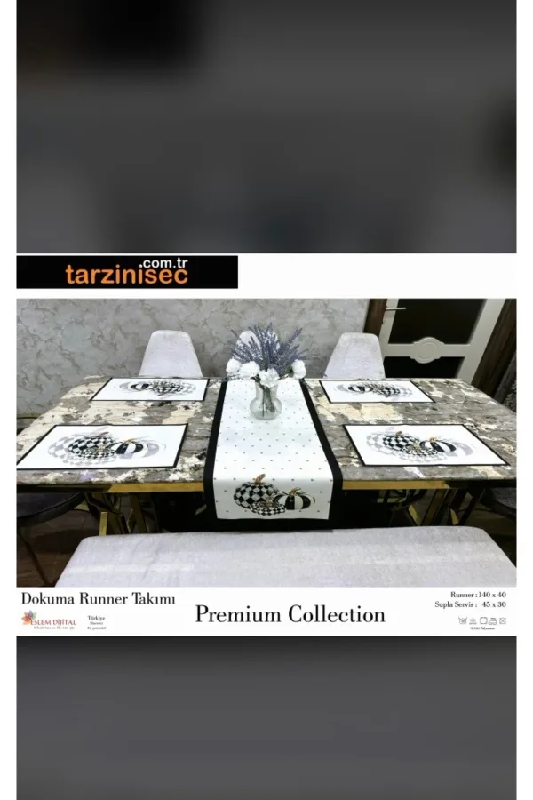 Balkabağı Desenli Runner 40 X 140 Ve Amerikan Servis Takımı Balkabağı Desenli Runner 40 X 140 Ve Amerikan Servis Takımı
