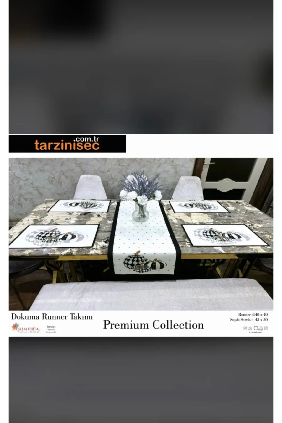 Balkabağı Desenli Runner 40 X 140 Ve Amerikan Servis Takımı Balkabağı Desenli Runner 40 X 140 Ve Amerikan Servis Takımı