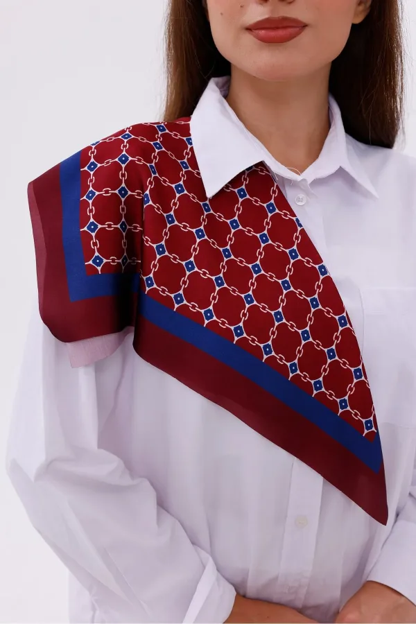 Bordo Mavi Zincir Desenli - Efes Model Fular Estascarf Bordo Mavi Zincir Desenli - Efes Model Fular Estascarf