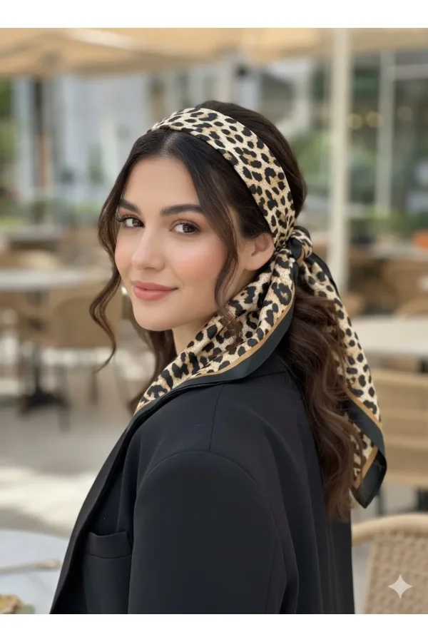 Desenli Fular Leopar Estacraft Şal Bandana 70x70cm Desenli Fular Leopar Estacraft Şal Bandana 70x70cm