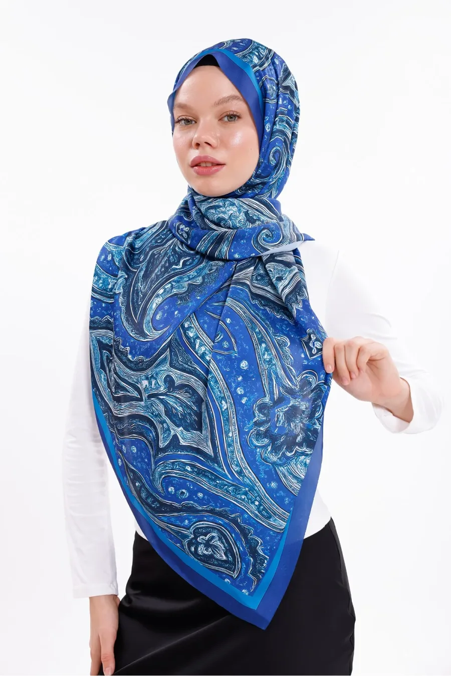Gece Dalgaları Desenli Şifon Saten Şal - 70x170 cm