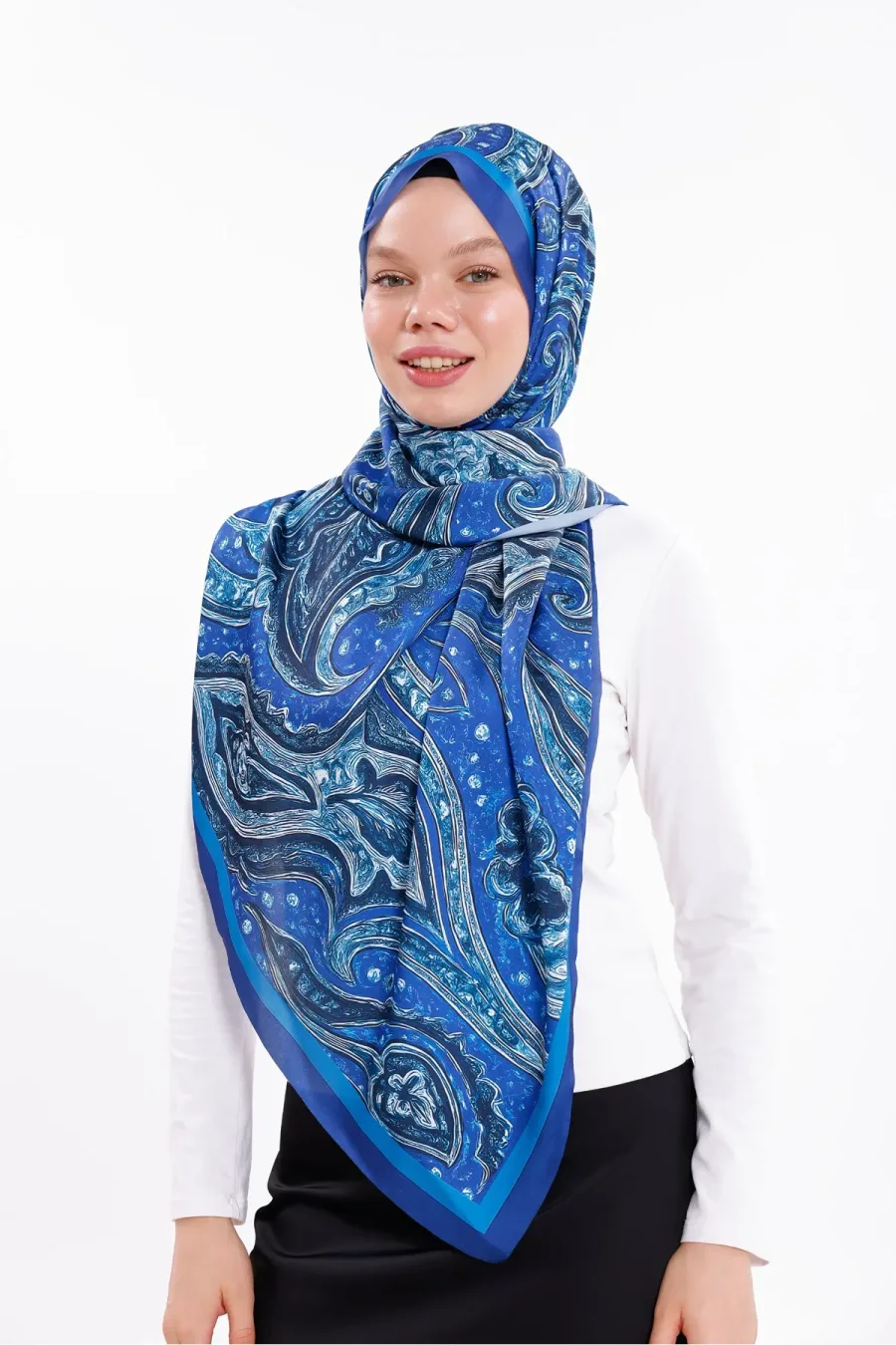 Gece Dalgaları Desenli Şifon Saten Şal - 70x170 cm