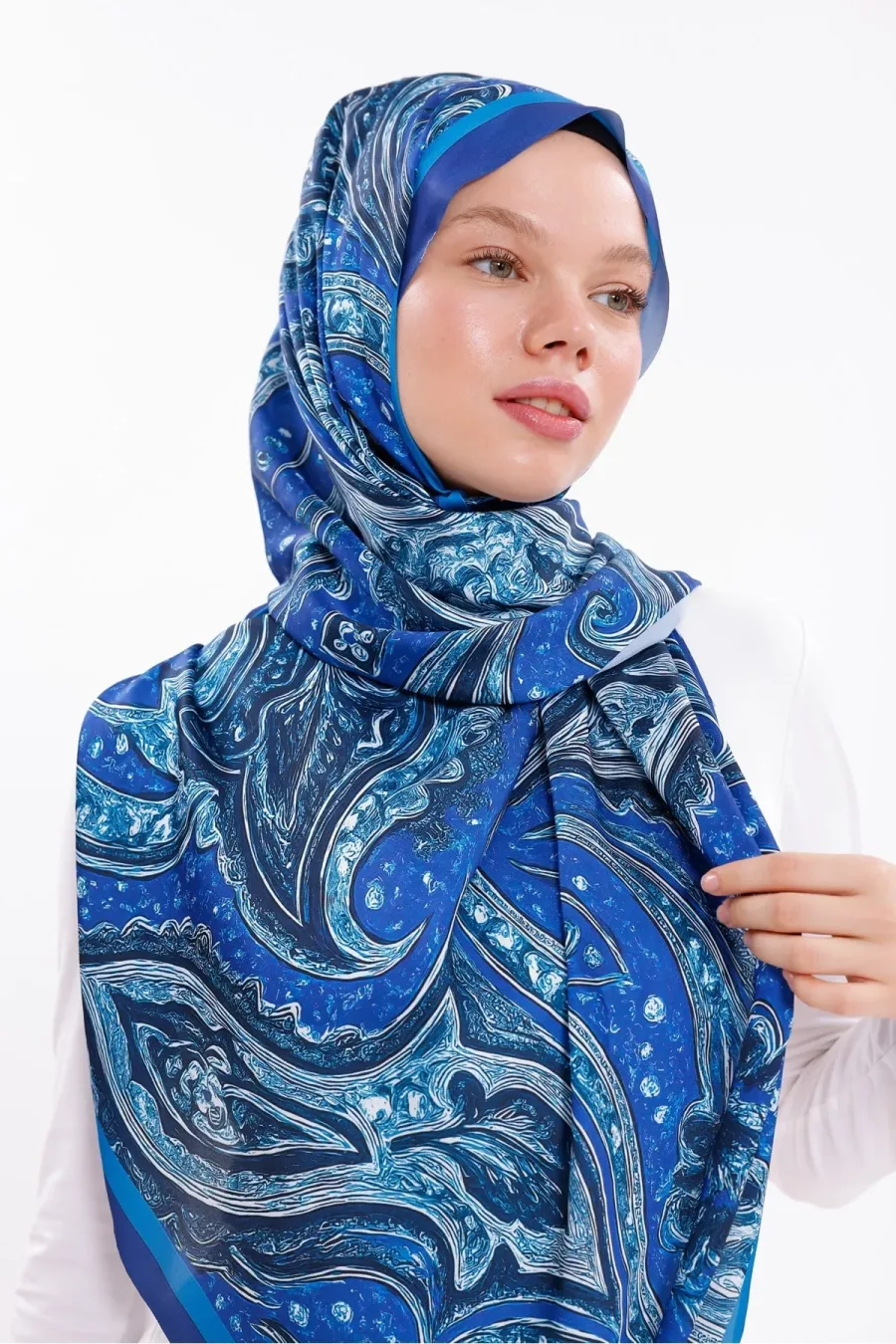 Gece Dalgaları Desenli Şifon Saten Şal - 70x170 cm
