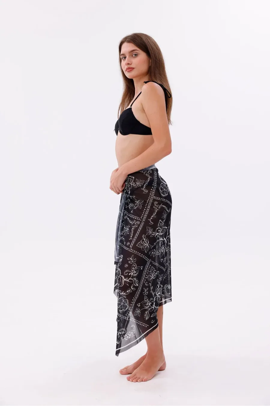 İç Gösterir Transparan Pareo - Bandana Çiçeği Model 150x95 Cm