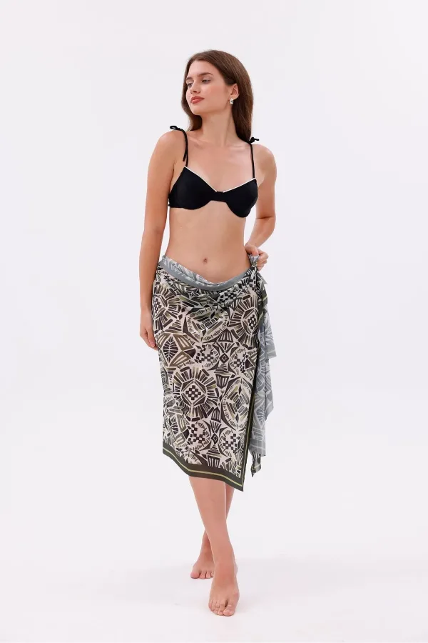 İç Gösterir Transparan Pareo - Etnik Mozaik Model 150x95 Cm İç Gösterir Transparan Pareo - Etnik Mozaik Model 150x95 Cm
