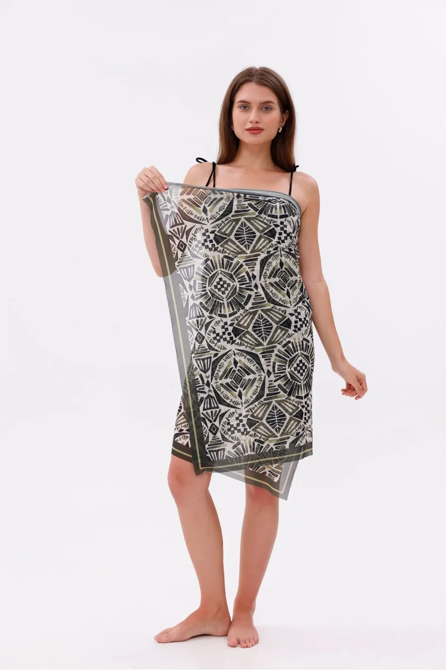 İç Gösterir Transparan Pareo - Etnik Mozaik Model 150x95 Cm