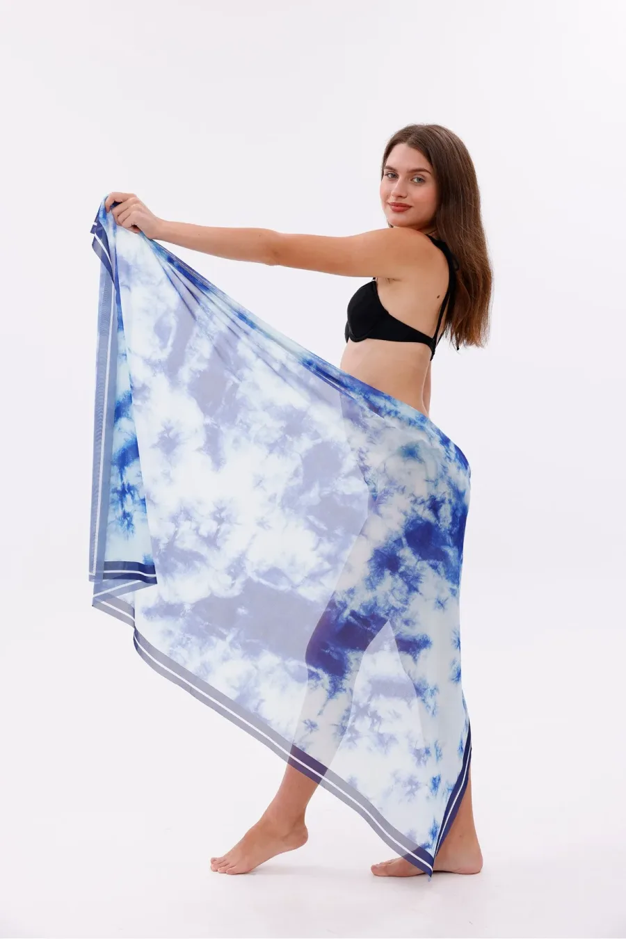 İç Gösterir Transparan Pareo - Gök Mavisi Model 150x95 Cm