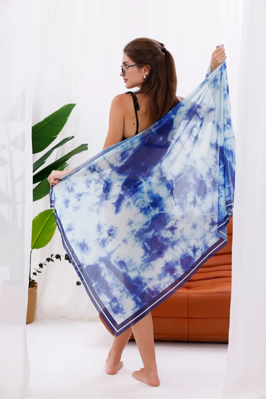 İç Gösterir Transparan Pareo - Gök Mavisi Model 150x95 Cm