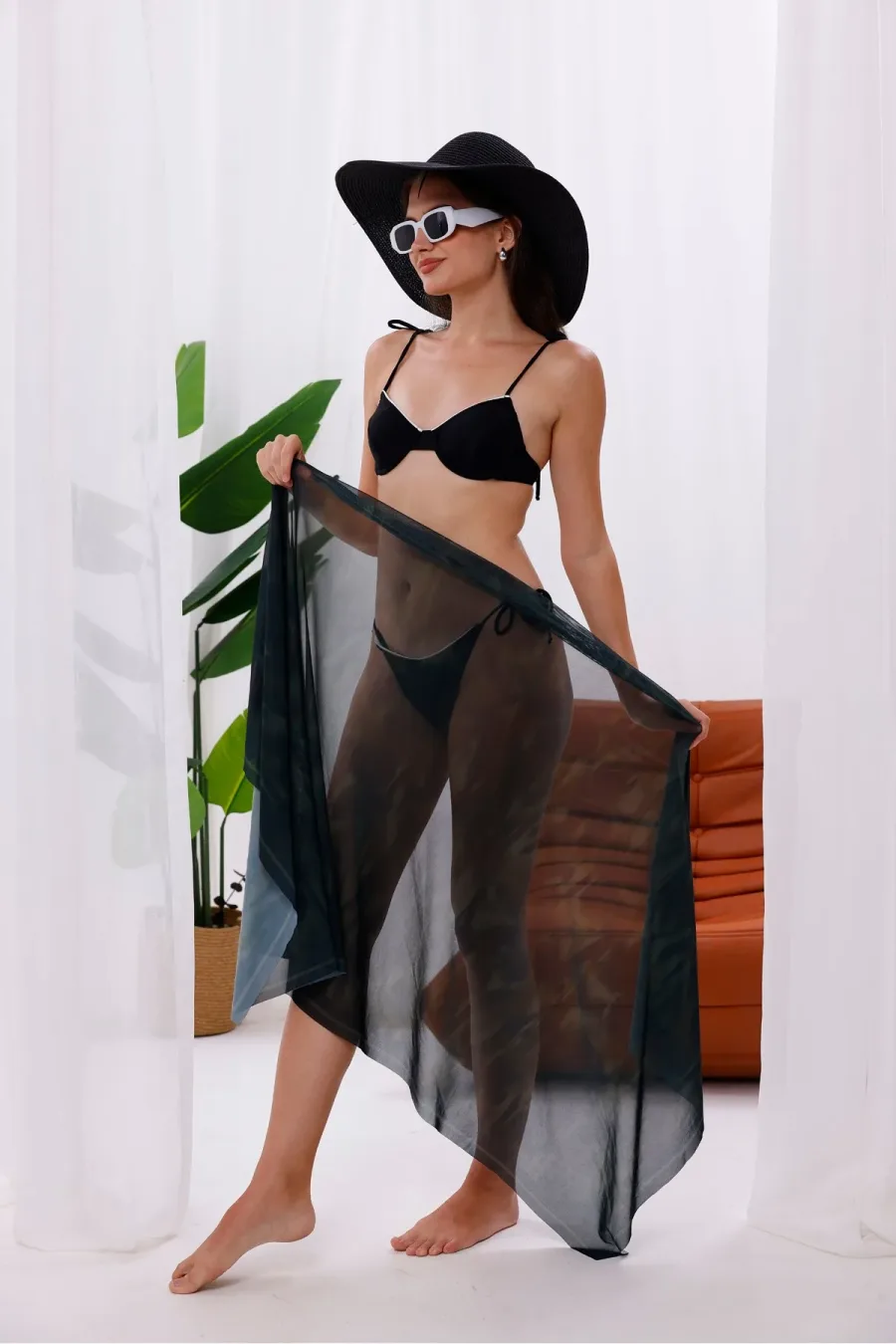 İç Gösterir Transparan Pareo - Gölgeli Zarafet Model 150x95 Cm