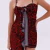 İç Gösterir Transparan Pareo - Kırmızı Leopar Model 150x95 Cm