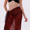 İç Gösterir Transparan Pareo - Kırmızı Leopar Model 150x95 Cm