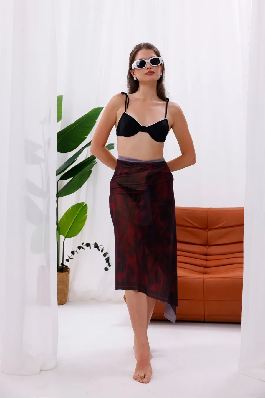İç Gösterir Transparan Pareo - Kırmızı Sis Model 150x95 Cm