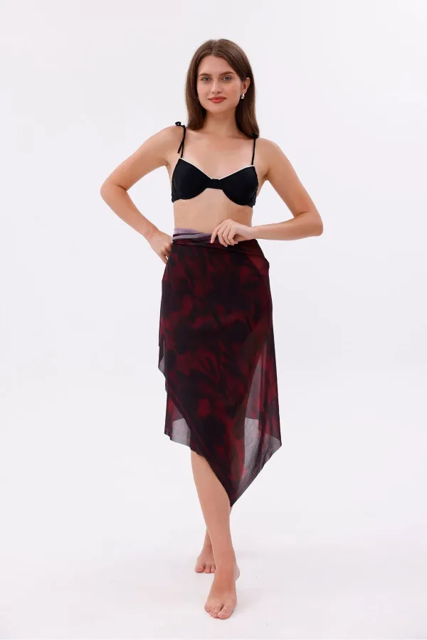 İç Gösterir Transparan Pareo - Kırmızı Sis Model 150x95 Cm İç Gösterir Transparan Pareo - Kırmızı Sis Model 150x95 Cm