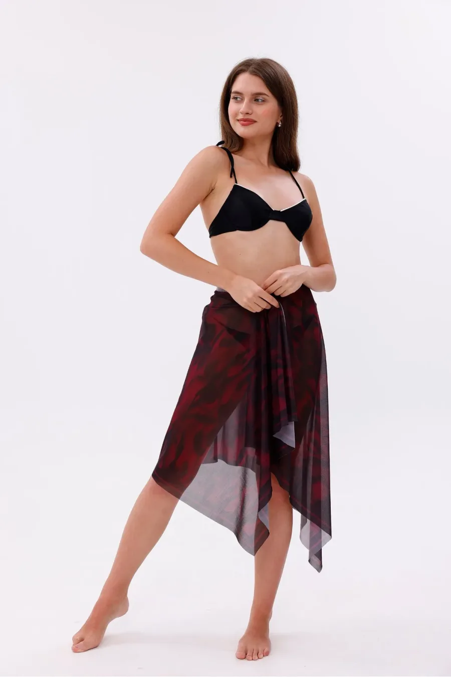 İç Gösterir Transparan Pareo - Kırmızı Sis Model 150x95 Cm