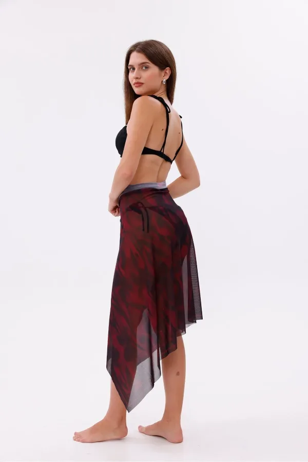 İç Gösterir Transparan Pareo - Kırmızı Sis Model 150x95 Cm