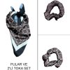 Kadın Dijital Baskılı Fendy Fular & Simit Toka Seti – 1 Fular (48×48 cm) + 2 Simit Toka