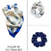 Kadın Dijital Baskılı Göz Fular & Simit Toka Seti – 1 Fular (48×48 cm) + 2 Simit Toka