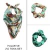 Kadın Dijital Baskılı Göz Fular & Simit Toka Seti – 1 Fular (48×48 cm) + 2 Simit Toka