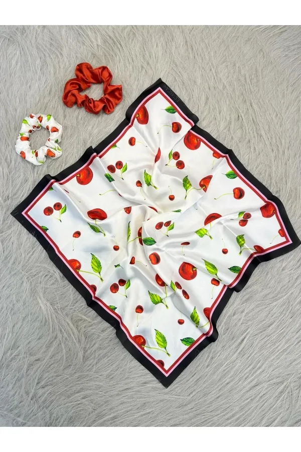 Kadın Dijital Baskılı Kiraz Fular & Simit Toka Seti – 1 Fular (48×48 cm) + 2 Simit Toka Kadın Dijital Baskılı Kiraz Fular & Simit Toka Seti – 1 Fular (48×48 cm) + 2 Simit Toka