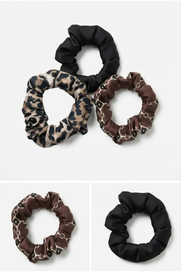 Kadın Leopar Dijital Baskılı Simit Toka 3'lü Set – 10 cm Çap