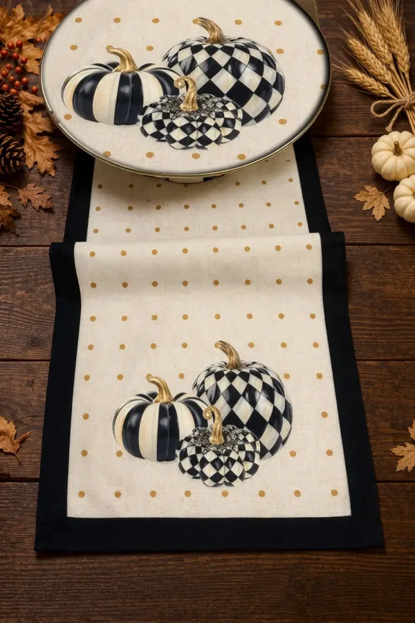Keten Görünümlü Balkabağı Desenli Runner 40x140 Keten Görünümlü Balkabağı Desenli Runner 40x140